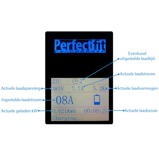 Laadpaal Opel Zafira-e Life max 11kW met app, display, 10m kabel en RFID