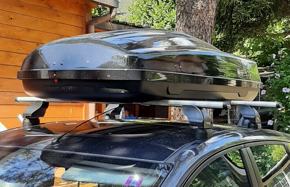 Dakkoffer Modula Ciao 430 Liter + Dakdragers Kia Grand Sedona MPV 2014 t/m 2019