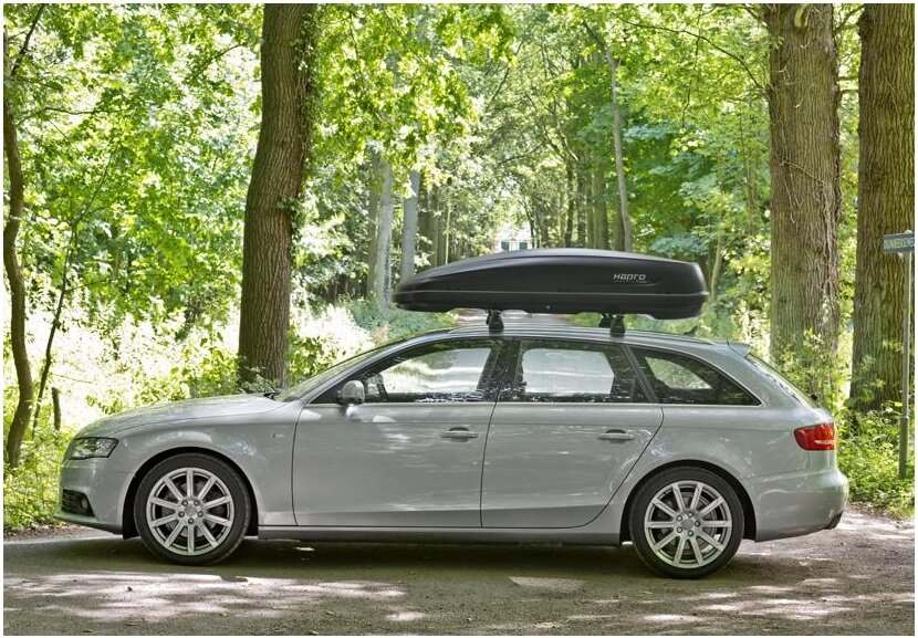 Dakkoffer Hapro Traxer 6.6 Antraciet + dakdragers Audi A4 SW (B9) vanaf 2015 voor gesloten dakrail