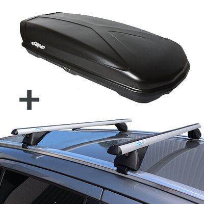 Farad dakkoffer Koral N20 480 liter - Mat zwart + PerfectFit dakdragers Volkswagen ID7 Tourer vanaf 2024