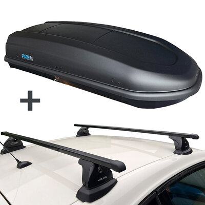 PerfectFit dakkoffer 440 liter + Nordrive dakdragers Saab 9-3 Sport Sedan 07/2005 t/m 06/2012