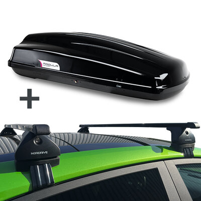 Modula dakkoffer Ciao 430 liter + Nordrive dakdragers Skoda Rapid Spaceback 11/2013 t/m 04/2019