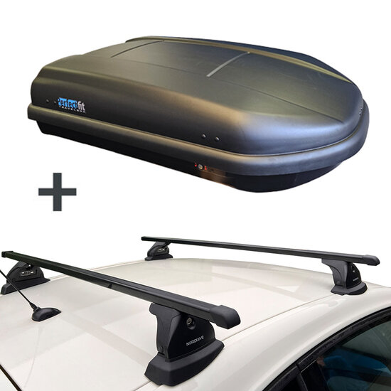 PerfectFit dakkoffer 400 liter + Nordrive dakdragers Mercedes A-Klasse 5 deurs hatchback 09/2004 t/m 09/2012