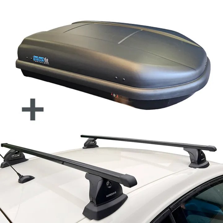 PerfectFit dakkoffer 400 liter + Nordrive dakdragers Alfa Romeo Mito 5 deurs hatchback 09/2008 t/m 04/2019